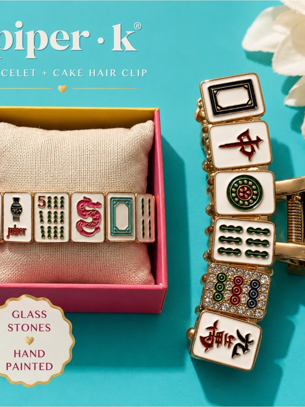 Piper K Mahjong Bracelet & Crack Dot Bam Hair Claw Clip Set NWT